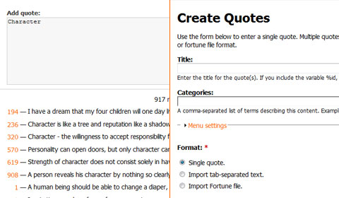 Admin: quote creation form (left is new)